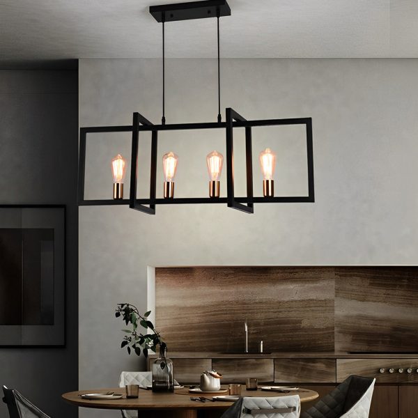 Rectangular Frame Design Iron Black Industrial Chandelier Pendant Lights - Image 2