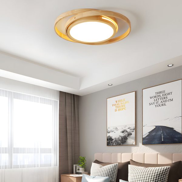 Wooden Oval Rings Round LED Flush Mount Lighting Round Acrylic Ceiling Light Bedroom Ceiling Lamp - Image 4