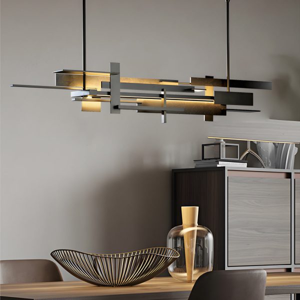 Long Irregular Metal Geometric Black Postmodern Dining Room Chandelier - Image 4