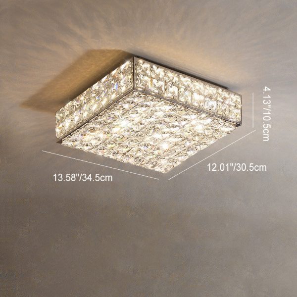 Modern Luxury Stainless Steel Crystal Round Square Rectangular LED Flush Mount Ceiling Light For Living Room - Image 8