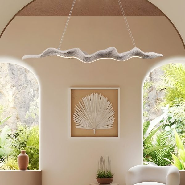 Elegant Japanese Retro Silicone Wave Wood Grain LED Pendant Light - Image 3