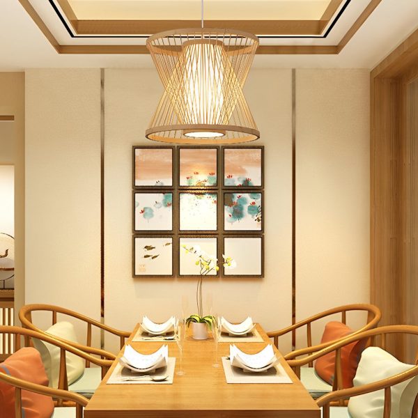 Light Burlywood Innovatively Shaped Bamboo Hand Woven Pendant Light - Image 4