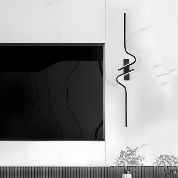 Minimalist Long Wave Aluminum Black Decorative LED Wall Lamp - Image 2