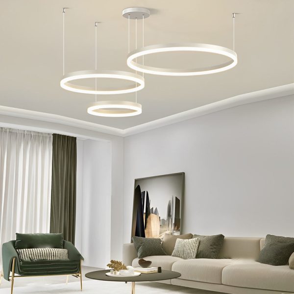 Circular Rings Creative LED 3 Step Dimming White Modern Chandelier Light - Image 5