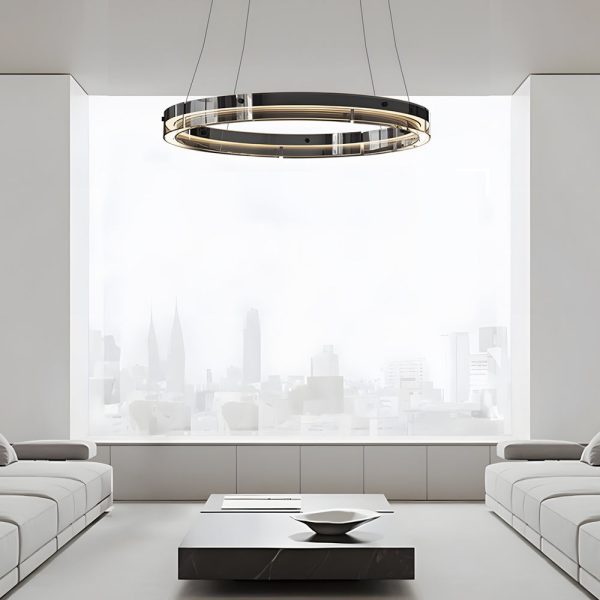 Black Glass Dimmable LED Ring Pendant Chandelier - Image 3