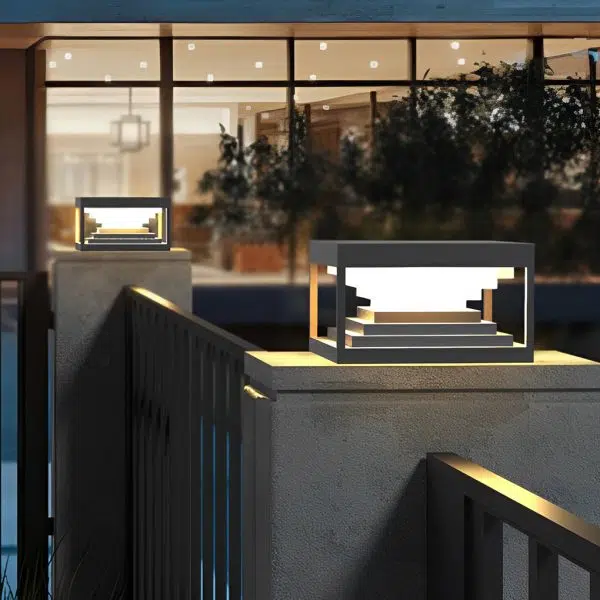 Square Steps Creative Waterproof LED Black Modern Solar Post Caps Lights - Image 3