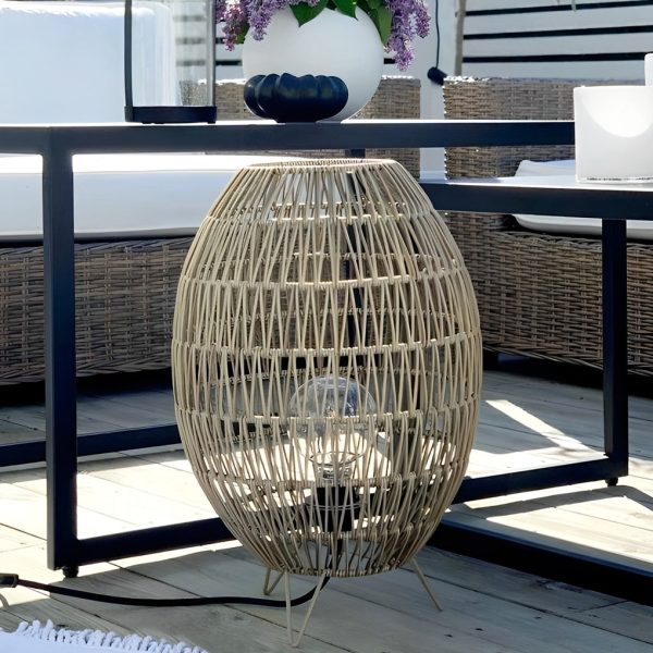 Spaceship Lighting Handmade Rattan Oval Cage Waterproof Outdoor Floor Lamp - Image 5