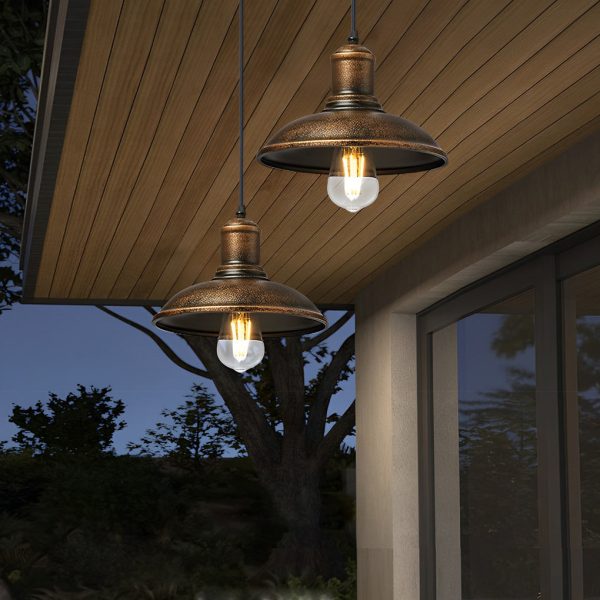 Round Iron Waterproof LED Retro Industrial Style Outdoor Pendant Lights - Image 3