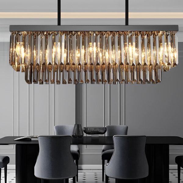 Rectangular Crystal LED 3 Step Dimming Smoke Gray Modern Chandelier - Image 2