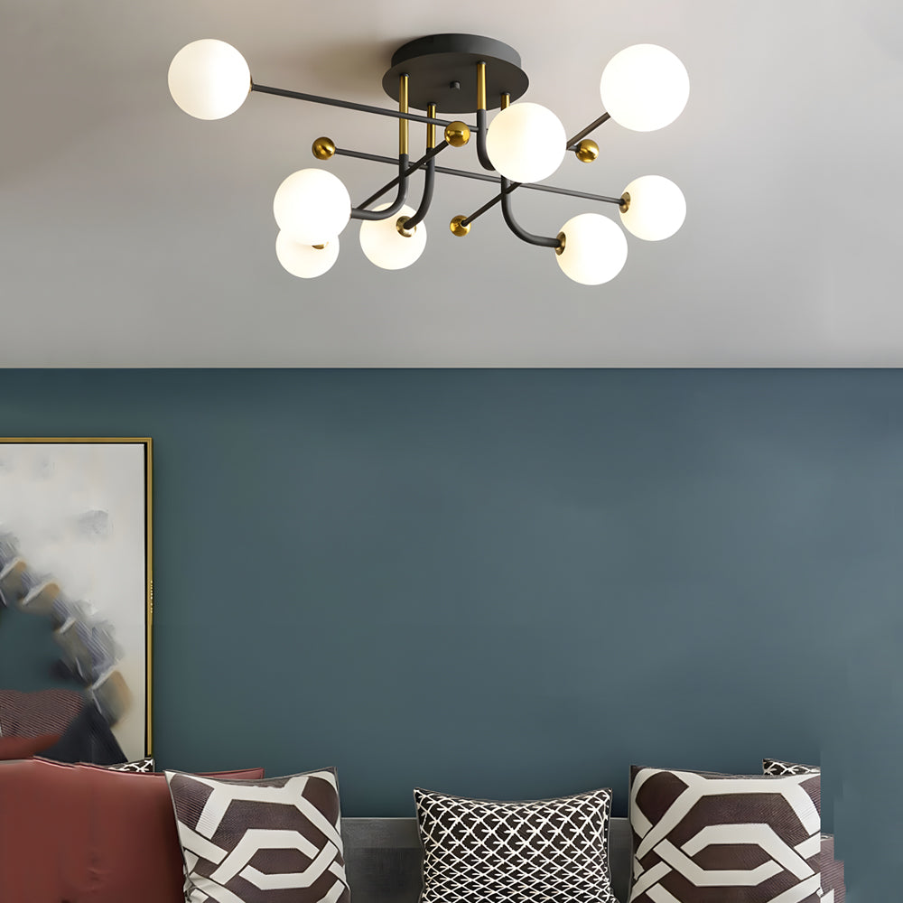 5-c47639f8-aa25-4942-86da-ff954418c3ec.jpg 4/6/8-Light Modern Sputnik Globe Semi-Flush Mount Light with White Glass Shade - Image 1