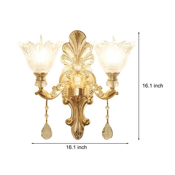 2 Lights Flowers Crystal Glass Three Step Dimming European-Style Wall Lamp - Image 4