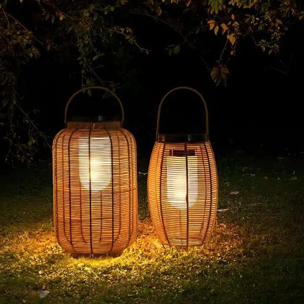 Portable Lantern Rattan LED Waterproof Solar Outdoor Lights Floor Lamp - Image 4