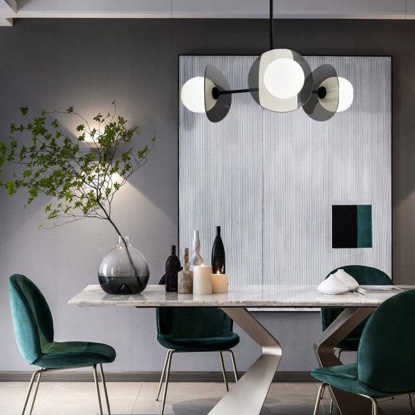 Round Electroplated Glass Piece Copper Black Modern Chandeliers Light - Image 2