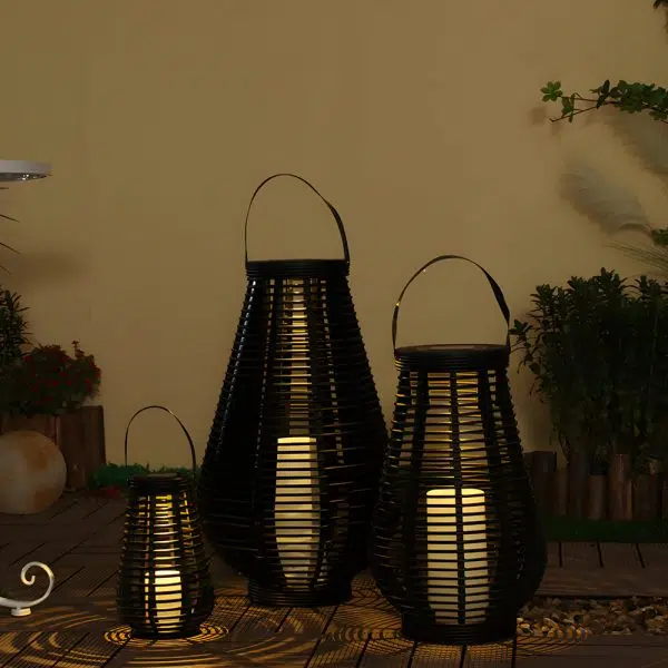 Waterproof PVC Weaving Rattan LED Black Modern Portable Solar Lanterns - Image 4