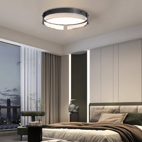 Round Black Hammered Glass LED Flush Mount Ceiling Light - Image 4