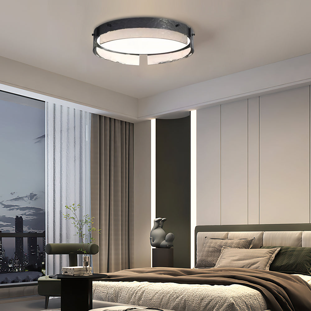 5-d84cb747-9d87-4b49-8e74-d96eab63fb8d.jpg Round Black Hammered Glass LED Flush Mount Ceiling Light - Image 4
