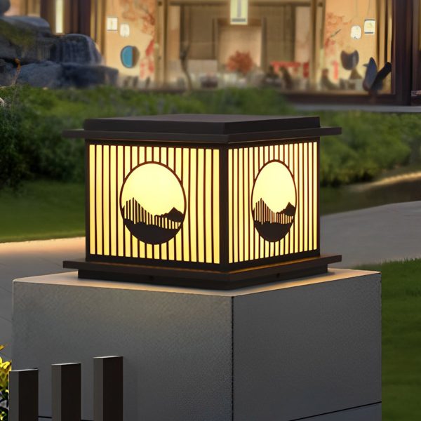 Retro Mountain Scenery LED Waterproof Black Modern Solar Pillar Lamp - Image 4