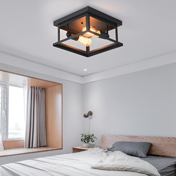 Square Iron Retro Industrial Ceiling Lights Flush Mount Lighting - Image 3