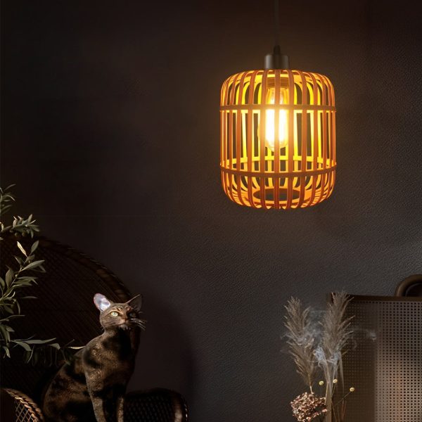 Handmade Rattan Lantern Shape Minimalist Japanese Style Pendant Lights - Image 2