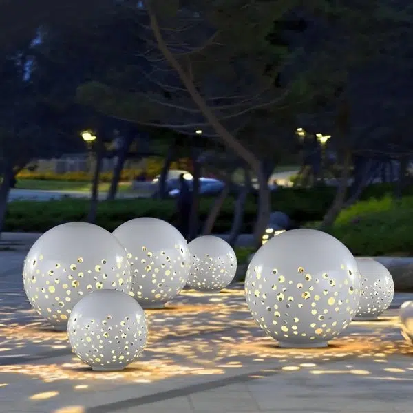 Waterproof Round Metal Hollow White Modern Outdoor Lanterns Lawn Lamp - Image 3