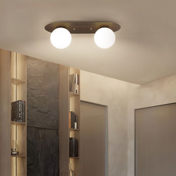 Flush Mounted Walnut Board Ceiling Light with 2/3/4 Milky White Glass Globes - Image 4