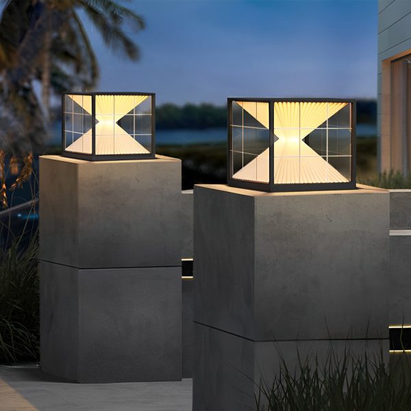 Square Creative Hourglass Shape LED Waterproof Solar Fence Post Lights - Image 2