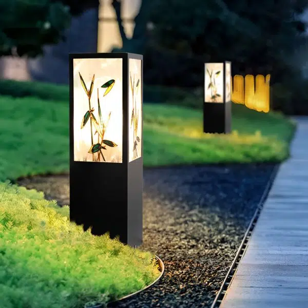 Square Landscape Pattern LED Vintage Solar Outdoor Path Lights Post Lights - Image 6