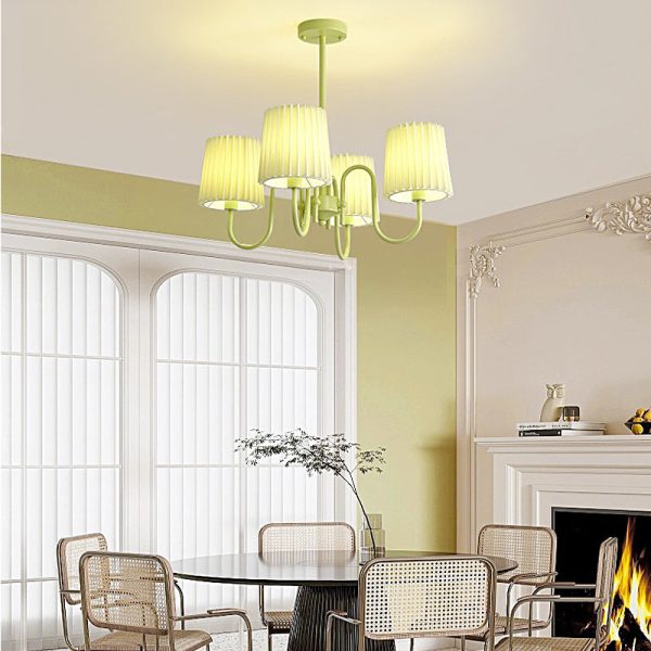 Pleated Fabric Retro Pastoral Green French Style Chandelier Hanging Lights - Image 2