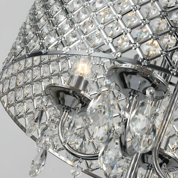 Round Iron Crystal Pendant Retro American Style Chandelier Hanging Lights - Image 3