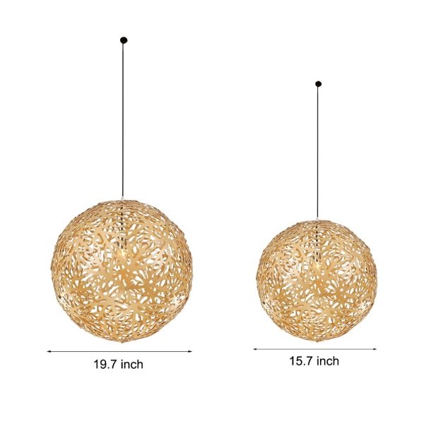 Handmade Hollowed Ball Basswood Shade LED Creative Modern Chandelier - Image 5