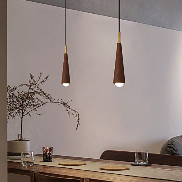 Wood Cone Three Step Dimming Copper LED Modern Pendant Lights Hanging Lamp - Image 4