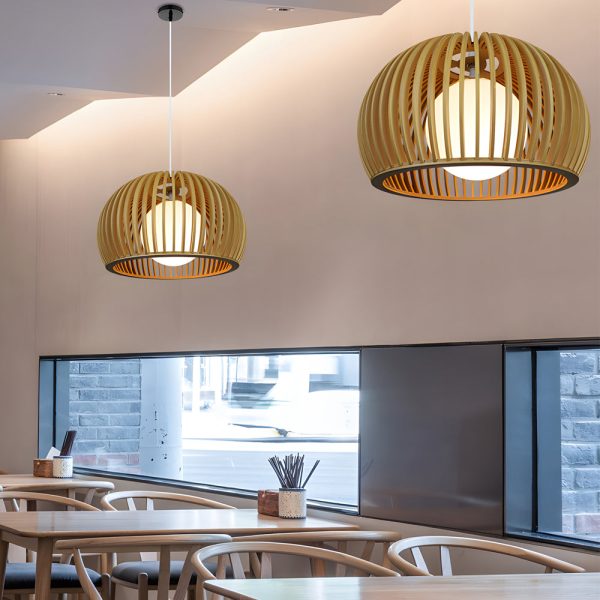 Hemispherical Wood Birdcage Glass Ball Shade Creative Modern Chandelier - Image 4