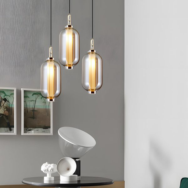 1-Light Amber Glass Shade Post-Modern Pendant Lights Hanging Lamp - Image 3