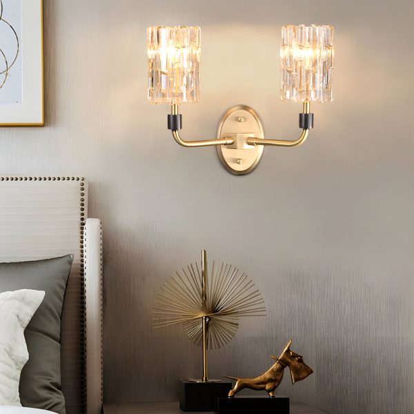Luxury Copper Armed Crystal Wall Light Modern 1/2-Light Sconce - Image 4