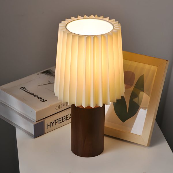 Wood Column Table Lamp with Pleated Empire Lampshade - Image 4