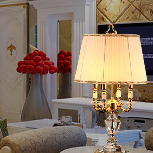 European Luxury Fabric Candle Holder with Crystal Base 4-Light Table Lamp - Image 8