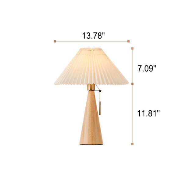 Japanese Minimalist Vintage Pleated Wooden Fabric LED Table Lamp - Image 5