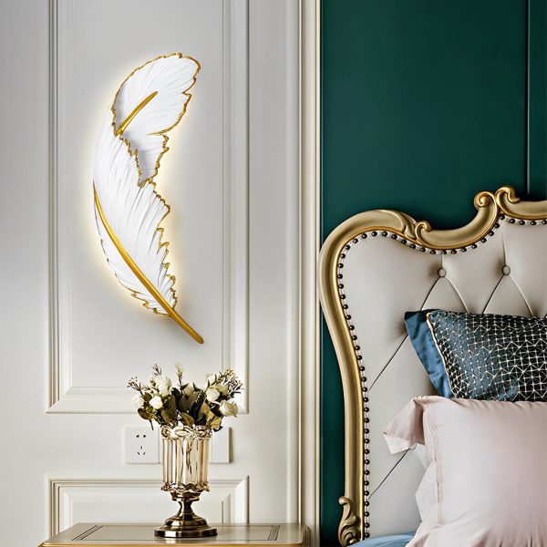 Modern Art Decorative Resin Feather LED Strip Dimmable White Wall Sconces - Image 4