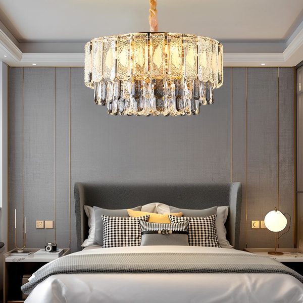 Round Three Step Dimming LED Crystal Strips Postmodern Chandelier Light - Image 3