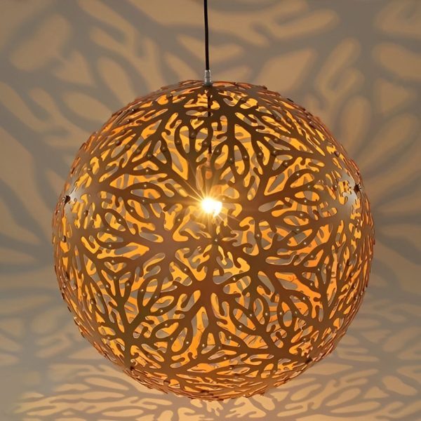 Handmade Hollowed Ball Basswood Shade LED Creative Modern Chandelier - Image 4