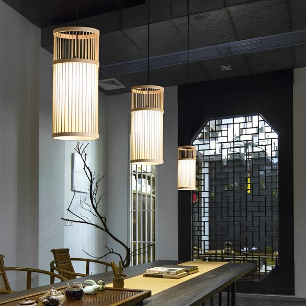 Creative Minimalist Bamboo Hand Woven LED Retro Modern Pendant Lights - Image 5
