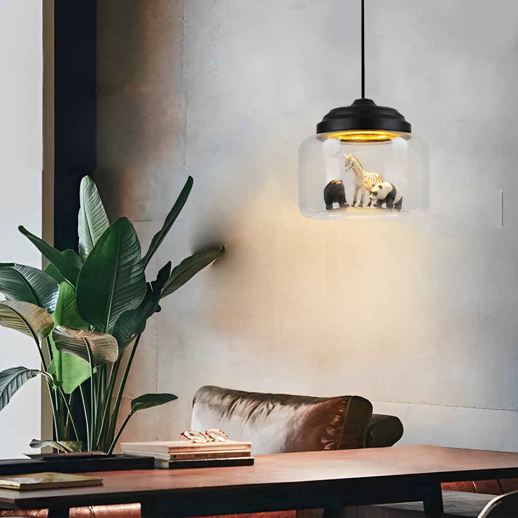 6-04c6e2ec-7e48-4cbc-8d48-e38232f2e3fc.jpg Personality Animal Model Decor Glass Jar LED Black Modern Pendant Light - Image 1