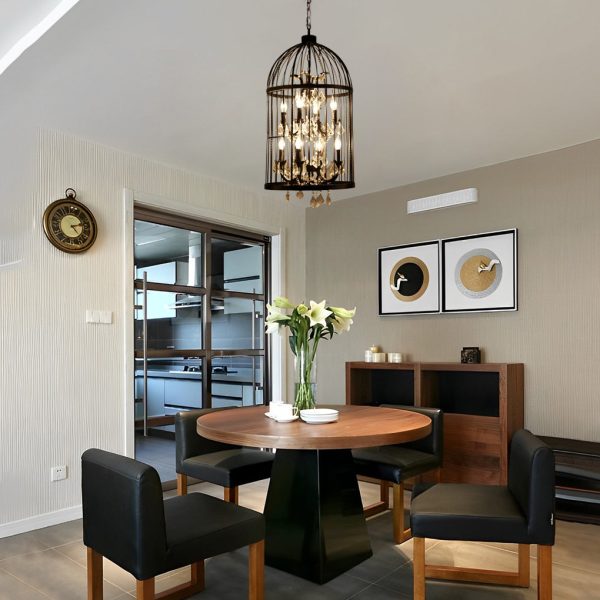 Birdcage Iron Crystal Ornaments Retro Industrial Style Chandelier Light - Image 4
