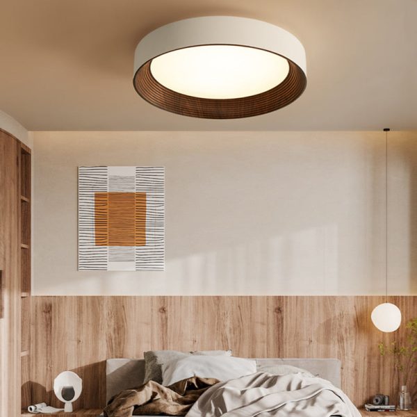 Round Iron Three Step Dimming Modern Wood Texture LED Ceiling Lights Fixture - Image 3