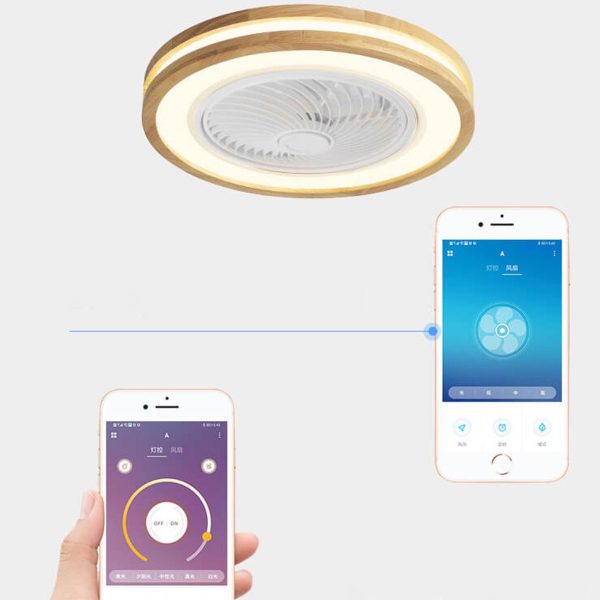 Modern Minimalist Wood Geometric LED Flush Mount Ceiling Fan Light - Image 18