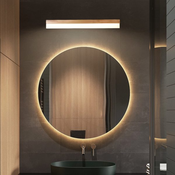 Natural Wooden LED Bathroom Vanity Light with Plastic Shade Mirror Lighting Fixture - Image 2