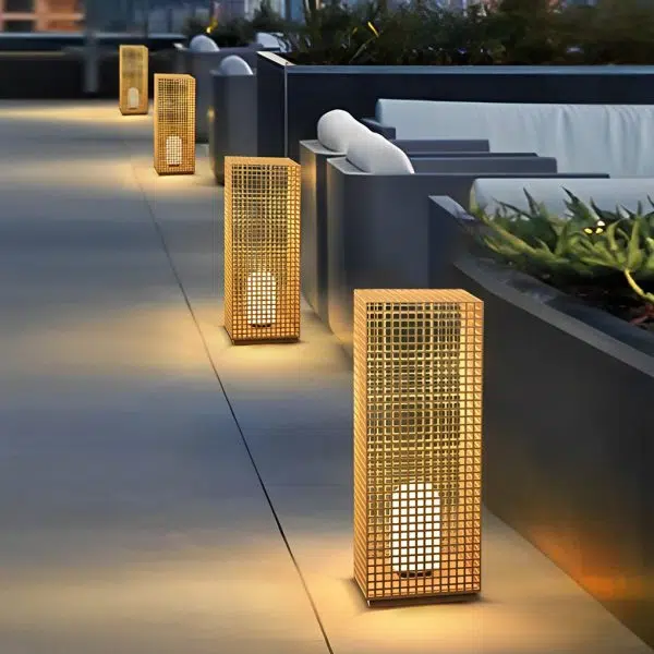 Square Creative Hollow LED Waterproof Gold Modern Solar Pathway Lights - Image 4