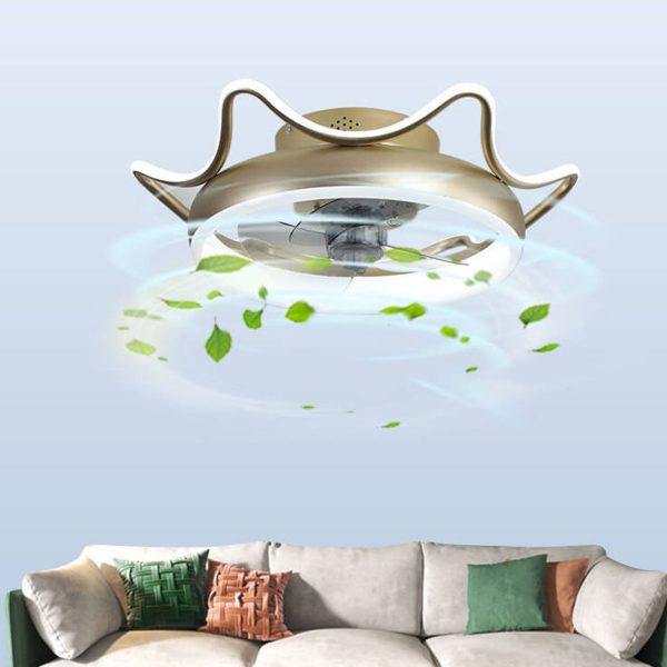 Nordic Light Luxury Round Wrought Iron LED Flush Mount Ceiling Fan Light - Image 3