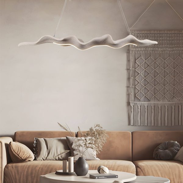 Elegant Japanese Retro Silicone Wave Wood Grain LED Pendant Light - Image 4