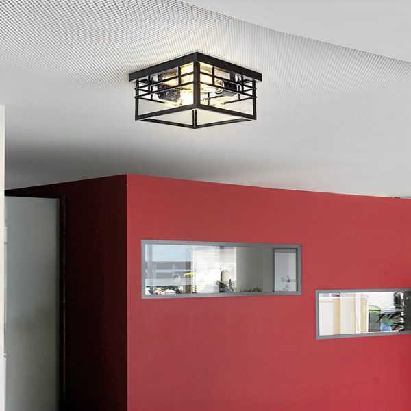 Round Square Waterproof Black Rustic Outdoor Light Ceiling Lighting - Image 4